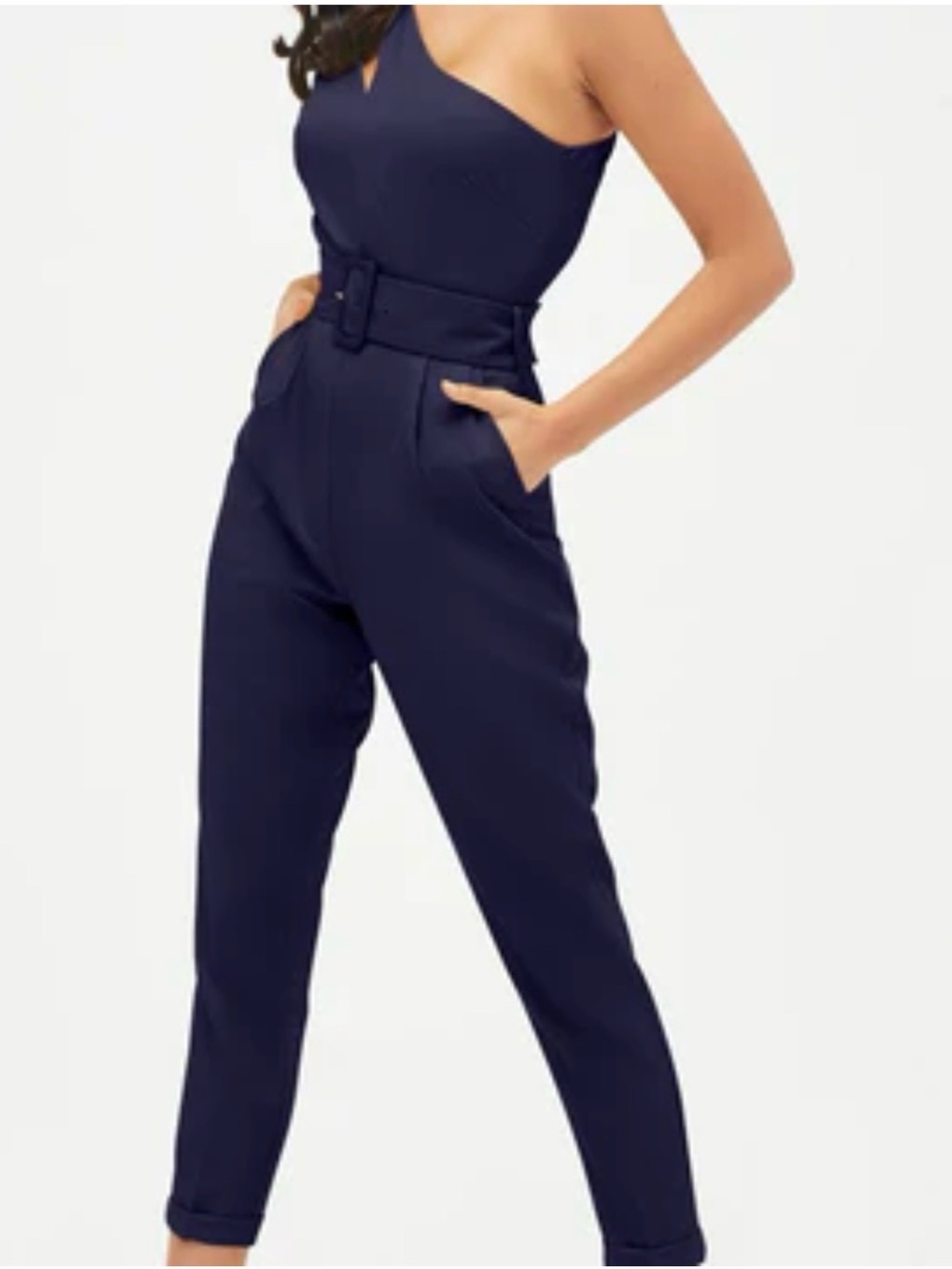 Lavish Alice Navy High-Waist Jumpsuit with Belt